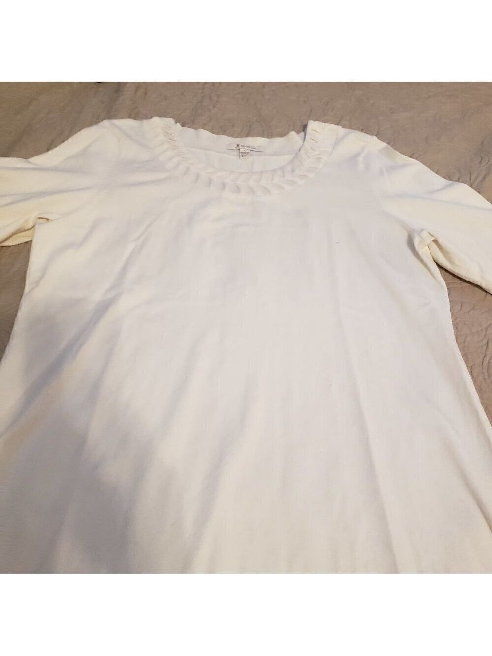 J M Collection Ivory Tucked Neckline Top